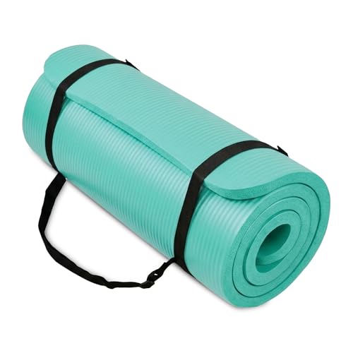 BalanceFrom Yoga Mat, 1-Inch Extra Thick High Density Exercise Mat, Anti-Tear Exercise Yoga Mat with Carrying Strap, Suitable for Various Yoga Exercises, Multiple Colors - color: Aqua Blue