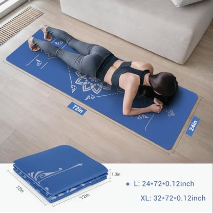 Avoalre Yoga Mat Foldable - Textured Non Slip Exercise Mat -Travel Lightweight Hot Yoga Mat with Carry Bag for Pilates & Home Workouts (72"L x 24"W x 3mm Thick) - color: Blue