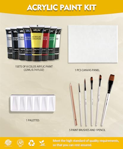 Colorful Artist Acrylic Paint Set, 16 Pack with Brush & Palette, Craft Paint
