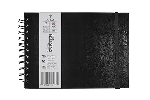 Creo Crafts SketchO WireO Sketchbook A5 Landscape - Spiral Bound Hardcover, 128 Pages (64 Sheets), 140 GSM Natural Shade Acid-Free Paper for Acrylic, Gouache, Sketching & Journaling - size: A5