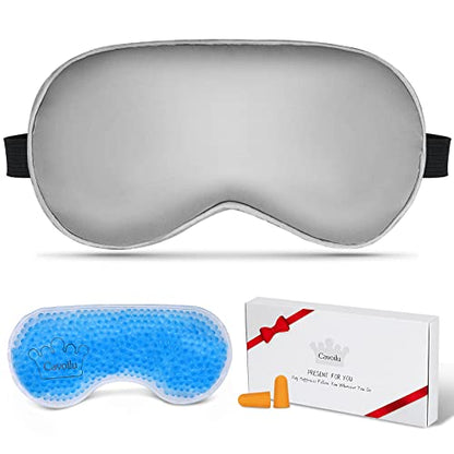 Sleep Mask w/ Cooling Gel Eye Mask, Silk Eye Mask for Sleeping, Hot & Cold Eye Masks, Blindfold Eye Cover Sleeping Mask for Home Office Travel, Yoga, Stocking Stuffers for Men Women (Grey) - color: Grey