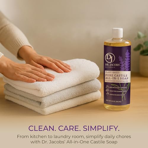 Dr. Jacobs Naturals Lavender Castile All-in-One Cleaner and Soap - Plant-Based Formula for House Cleaning Floors and Appliances - Gentle on Skin and the Planet - 32 oz, 2 Pack - size: 32 Fl Oz (Pack of 2), style: Lavender