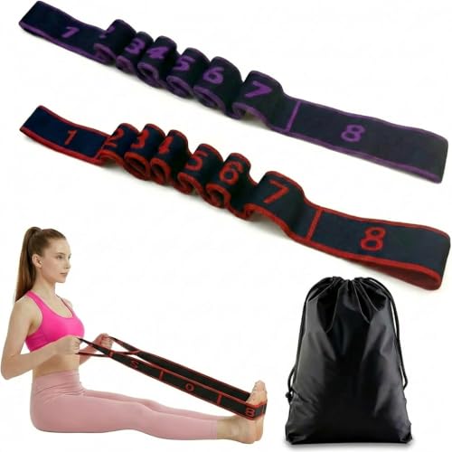 2Pcs Fitness Resistance Band for Stretching and Yoga, Numbered Resistance Band with Loops & Waterproof Portable Bag, 8 Segment Elastic Strap for Pilates, Dance & Physical Therapy