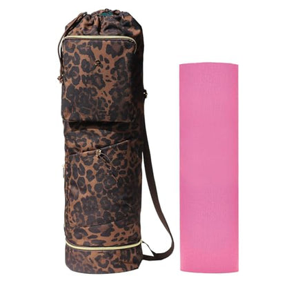 ESVAN Yoga Mat Bag with Multi Pockets Drawstring Yoga Mat Carrier Pilates Exercise Multi-Functional Storage Bag - color: Leopard Print New