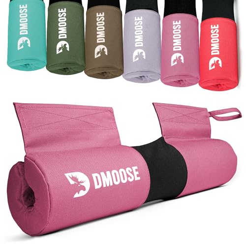 DMoose Fitness Barbell Pad for Hip Thrust, Squat & Lunges - Non-Slip Thick Foam Cushion for Neck and Back Support with Two Straps - Hip Thrust Pad for Leg Day - Fits All Olympic Bars and Smith Machine - color: Pink Covered