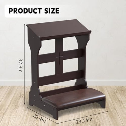 Prayer Kneeler, Wooden Prayer Kneeler Bench with Shelf and Cushion | Kneeler for Home and Church, Padded Prayer Bench with Slanted Shelf for Bible, Prayer Table at Home