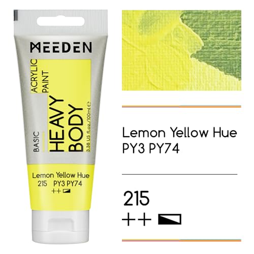 MEEDEN Acrylic Paint Lemon Yellow Hue: 100ml/3.38oz x 2 with Titanium White | Heavy Body Artist Acrylic Paint Set for Canvas, Wood & Craft, Non-toxic Creamy Art Paint with Titanium White for Mixing - color: Lemon Yellow Hue, size: 2 Tubes
