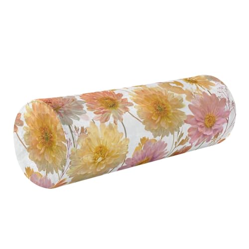 Bolster Pillow Neck Pillow Round Soft Health Memory Foam Pillows Long Cylindrical Body Pillow with Removable Cover Cute Back Yoga Chrysanthemum Flower Herb 17" x 5.5" - color: Chrysanthemum Flower Herb