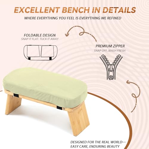 Bamboo Meditation Bench, Foldable Prayer Stool (Beige) | Meditation Kneeling Bench, Seiza Prayer Bench, Prayer Bench with Meditation Cushion, Kneeling Prayer Stool for Home - color: Beige