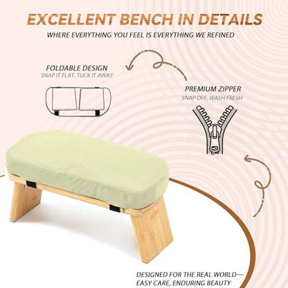 Bamboo Meditation Bench, Foldable Prayer Stool (Beige) | Meditation Kneeling Bench, Seiza Prayer Bench, Prayer Bench with Meditation Cushion, Kneeling Prayer Stool for Home - color: Beige