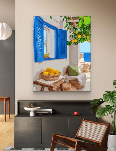 ZRIZQ Paint by Numbers Kit for Adults Beginner,Lemon Tree,16x20 | Full set with wooden brushes,rolled canvas,rich paints.Calming activity.Beginner friendly.Just open and paint. - color: 16"X20"Rolled Canvas(Frameless)-Landscape 2
