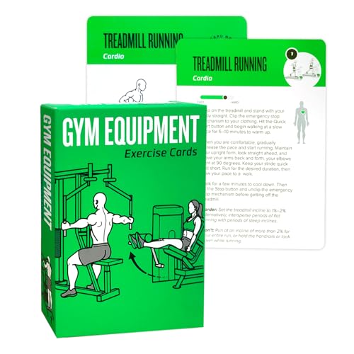 Gym Equipment Workout Cards, 62 Exercises Cards Deck Large Size 5" x 3.5" Fitness Cards for Women & Men, Beginner Fitness Guide to Training Exercises at Home or Gym - style: Equipment