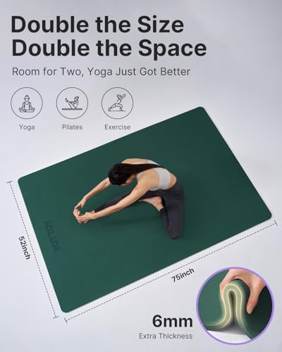 YOTTOY Large Yoga Mat (75 * 52 * 1/2inch),Extra Wide TPE Exercise Mat,Non-Slip Workout Mat for Pilates, Fitness, Barefoot, Home Gym Studio with Strap and Towel - color: Green, size: 75*52*1/4inch