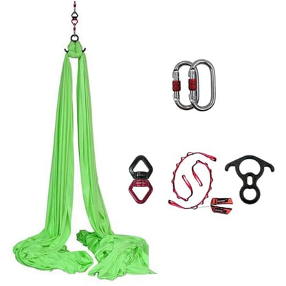 Durable Aerial Silks Starter Kit with 11-Yard Yoga Hammock & Hardware | Aerial Swing for Acrobatic Flying Yoga & All Levels, Aerial Rigging Point up to 14ft, Durable, Safe - color: Light Green