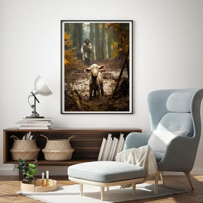 Jesus Paint by Numbers Kit for Adults Framed Canvas, with Wooden Easel | Jesus Canvas Redemption Lost Sheep Number Artist Paint by Number on Canvas, DIY Acrylic Oil Painting Kits 9.45x11.8in - color: YH03436