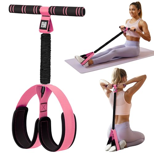 Pedal Resistance Band with Handle | Upgraded 55LBS Exercise Resistance Bands for Core, Abs, Legs, Glutes, Arms, Strength, Physical Therapy, Pilates, Sit Up Workout Equipment for Women Home Gym - color: 2pink