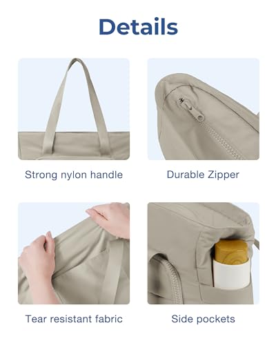 BAGSMART Tote Bag for Women, Lightweight Tote Bag with Yoga Mat Strap - color: 브라운.