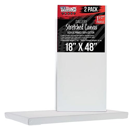 U.S. Art Supply Large Stretched Canvas for Painting 18x48 inch Gallery Depth 1-1/2" Thick, 2-Pack - 12oz Acrylic Gesso Triple Primed, Professional Artist Quality, 100% Cotton - Oil, Pouring Paint - size: 18" x 48"