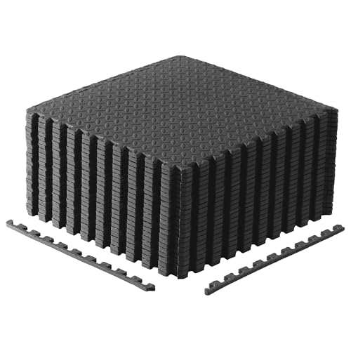 CAP Puzzle Exercise Mats | 1/2” Thick EVA Interlocking Foam Tiles for Home Gym Flooring | Multiple Options - color: Diamond - Black, style: 24 Tiles (96 SQ FT)