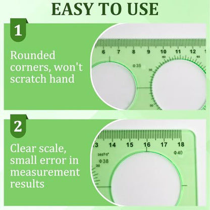 4 Pcs Geometric Drawings Templates, Measuring Geometry Rulers Drafting Stencils Measuring Tools, Transparent Green Plastic Drawing Tool for Design School Studying Office Architecture Teaching Supplies
