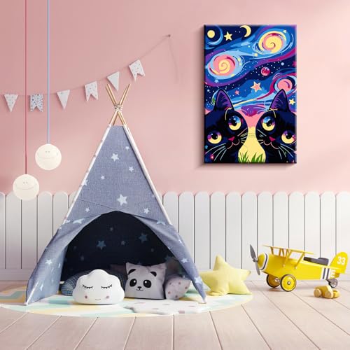 ZTOTZ Framed Paint by Numbers with Black Cats,Cute Animals Canvas 8x12in | Paint by Numbers for Adults,Easy Number Kits for Home Wall Decor,Color Box - color: A-10-cat