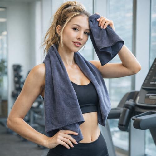 Fitness Towel 37.4 x 15.75 Inches, Quick Dry Microfiber Gym Towel for Men Women, Highly Absorbent Cooling Towel for Workout, Hot Yoga, Running, Camping - Gray 1 Pack with Pouch - color: Grey