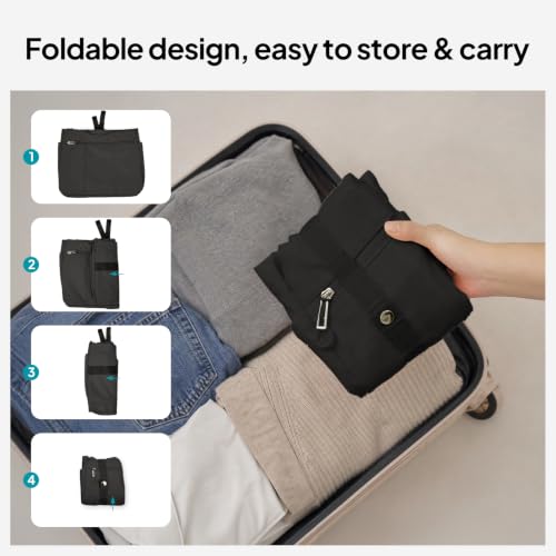 TOPEAST Foldable Tote Bag for Women with Yoga Mat Holder,Travel Tote Bag with Water Bottle Pocket,Lightweight Workout Gym Bag - color: Black