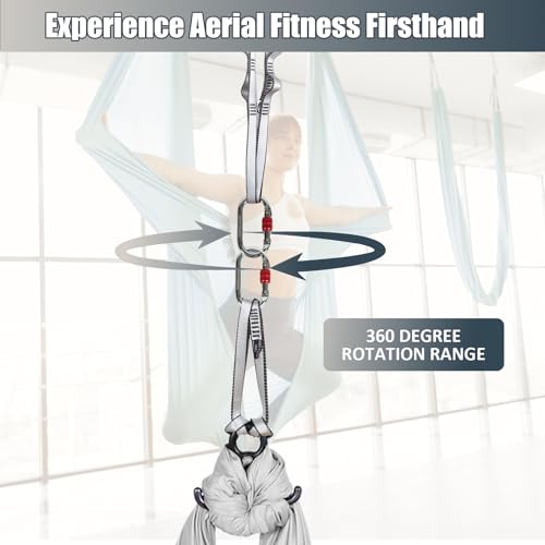 Aerial Silks Kit & Aerial Yoga Hammock - 11Yd Premium Fabric with Hardware | Easy Setup for Flying Yoga, Aerial Swing & Fitness - Supports Up to 14ft Rigging(Navy) - color: Silver