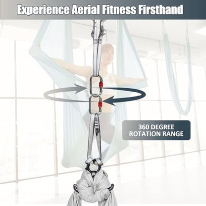 Aerial Silks Kit & Aerial Yoga Hammock - 11Yd Premium Fabric with Hardware | Easy Setup for Flying Yoga, Aerial Swing & Fitness - Supports Up to 14ft Rigging(Navy) - color: Silver