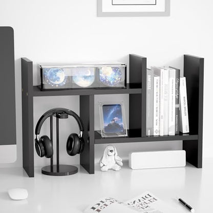Jerry & Maggie Desktop Organizer Office Storage Rack Adjustable Wood Display Shelf Free Style Double H, Multi-Functional Mini Bookshelf for Desk Natural Stand (Black) - color: Black