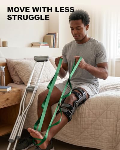 Trideer Non-Elastic Stretching Strap with Loops for Physical Therapy & Rehab, Knee Hip Leg ROM Post-Surgery, Yoga Strap for Stretching, Leg Lifter Strap Mobility Aid, Hamstring Calf Back - color: Hunter Green/75"x1"