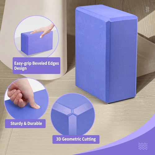 Yoga Blocks 2 Pack, 9"x6"x3" High-Density EVA Foam Yoga Block, Non-Slip Yoga Blocks for Yoga, Pilates Meditation, Stretching and Toning, Supportive, Latex-Free - color: Slate Blue