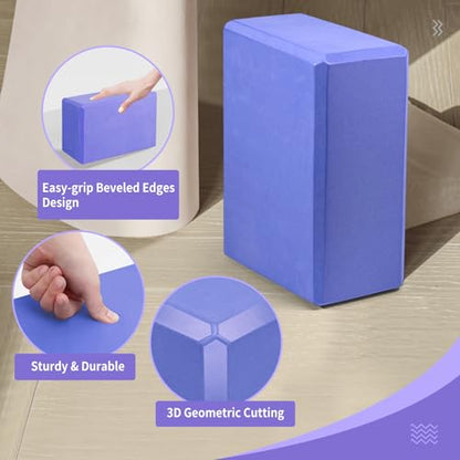 Yoga Blocks 2 Pack, 9"x6"x3" High-Density EVA Foam Yoga Block, Non-Slip Yoga Blocks for Yoga, Pilates Meditation, Stretching and Toning, Supportive, Latex-Free - color: Slate Blue