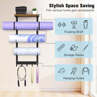 Home Gym Storage Rack for Yoga Mat Holder Wall Mount