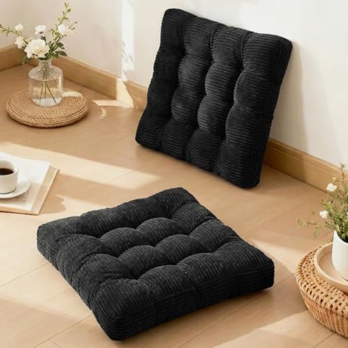Meditation Floor Pillow Set of 2,Memory Foam Meditation Cushion for Adults Sitting, Large Square Thickened Seat Cushions for Yoga, Tatami Living Room (2, Black) - color: Black