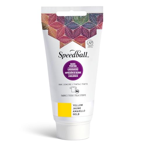 Speedball Fabric Block Printing Ink, Yellow, 2.5 fl oz - Print on Textiles & Paper - Made in USA - color: Yellow, size: 2.5 fl oz