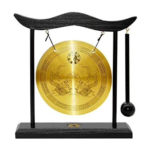 Hooshing Brass Gong Desktop Zen Art Feng Shui Decor, Dragon Pattern - style: Double Dragon