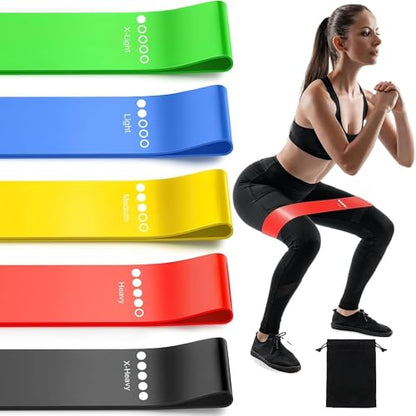 Resistance Loop Exercise Bands Set of 5 with Carry Bag and Workout Guide for Home Fitness Yoga Stretching Physical Therapy, Durable Latex Free TPE, Five Resistance Levels, Great for Gym and Pilates