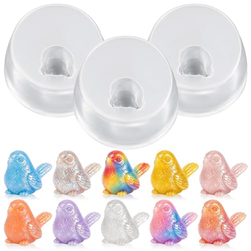3 Pcs Mini Cute Tiny Bird Figurines Silicone Mold | Micro Dollhouse Animal Epoxy Casting Mold Realistic Shapes for DIY Resin Art Fairy Garden Miniatures Landscape Crafts Decor - color: 3 Pcs Tit Birds2 White