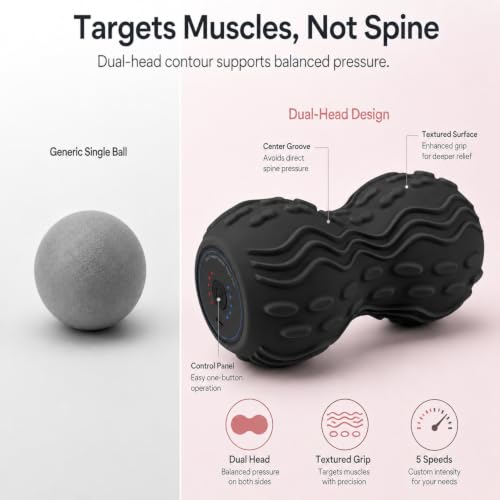 Vibrating Peanut Massage Ball, 5-Speed Back & Neck Recovery Roller (Black) - color: Black