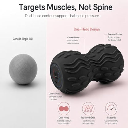 Vibrating Peanut Massage Ball, 5-Speed Back & Neck Recovery Roller (Black) - color: Black