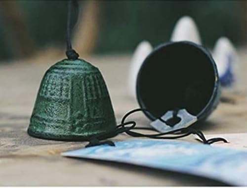 Japanese Bless Small Wind Chimes Outdoor, Iwachu Cast Iron Lucky Temple Wind Bell Memorial and Sympathy Wind Chimes for Outside or Indoor for Good Luck Garden, Patio, Balcony(Green Temple Bell)