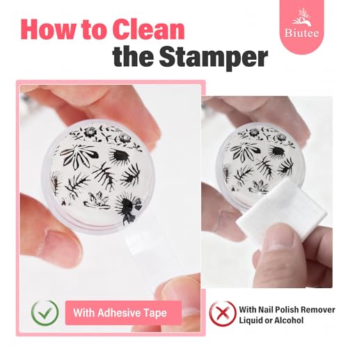 Biutee French Tip Nail Stamper 4PCS Nail Art Stamper Kit with Scrapers | 2 Replacement Nail Stamper Heads Clear Silicone Nails Jelly Stamper Nail Printing Tool for French Manicure Home DIY Art Salon - color: 4pcs