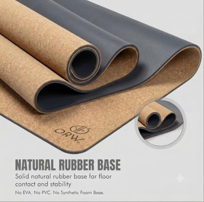 ORW Cork Yoga Mat, Non Slip Natural Rubber, Hot Yoga & Workout, 72”x24”