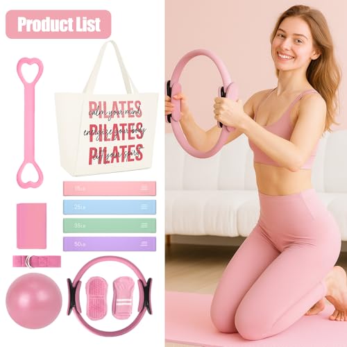 Pilates Kit for Women, Pilates Ring and Ball Set with Yoga Mat Bag, 12-Pcs - color: Blush Pink Essentials