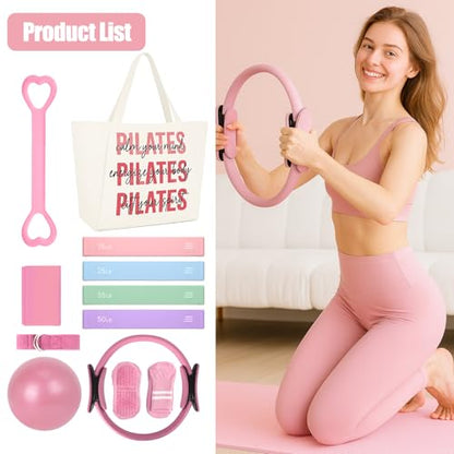 Pilates Kit for Women, Pilates Ring and Ball Set with Yoga Mat Bag, 12-Pcs - color: Blush Pink Essentials