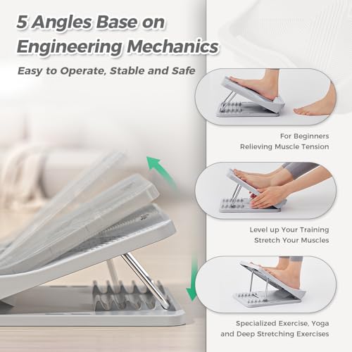 Keep Compact Slant Board for Calf Stretching, 5-Level Adjustable ABS Incline Board, Portable Foot Stretcher for Ankle Mobility, Yoga & Home Fitness, Women Teens Beginners - color: Grey