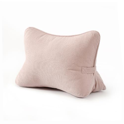 Pat. Pend. Corduroy Back Support Pillow for Sitting, Ideal for Expecting Moms, Low Back Cushion for Bed Sitting, Reading & Relaxing, Ergonomic Triangle Backrest, Washable Cover, Pink - color: Pink