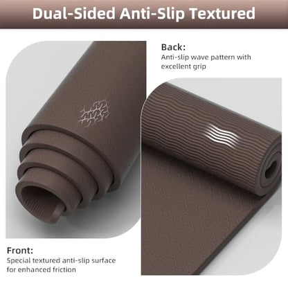 HAHE Extra Wide Yoga Mat, 75"x 32" POE Deer Print Exercise & Fitness Mat | 8mm Thick Large Yoga Mats for Men & Women, Pilates Mat for Home Workout, Non Slip Exercise Mats with Carry Strap - color: Earth Brown