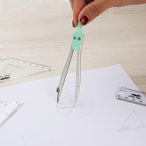 Mr. Pen- Geometry Set, 13 pcs, 3 Metal Compasses, Protractor, 6" Ruler | 45° & 30°/60° Set Squares, Pencils, Lead Refills, Sharpener & Eraser for Math, Drafting & Classroom Use | 45° & 30°/60° Set Squares, Pencils, Lead Refills, Sharpener & Eraser for Mat